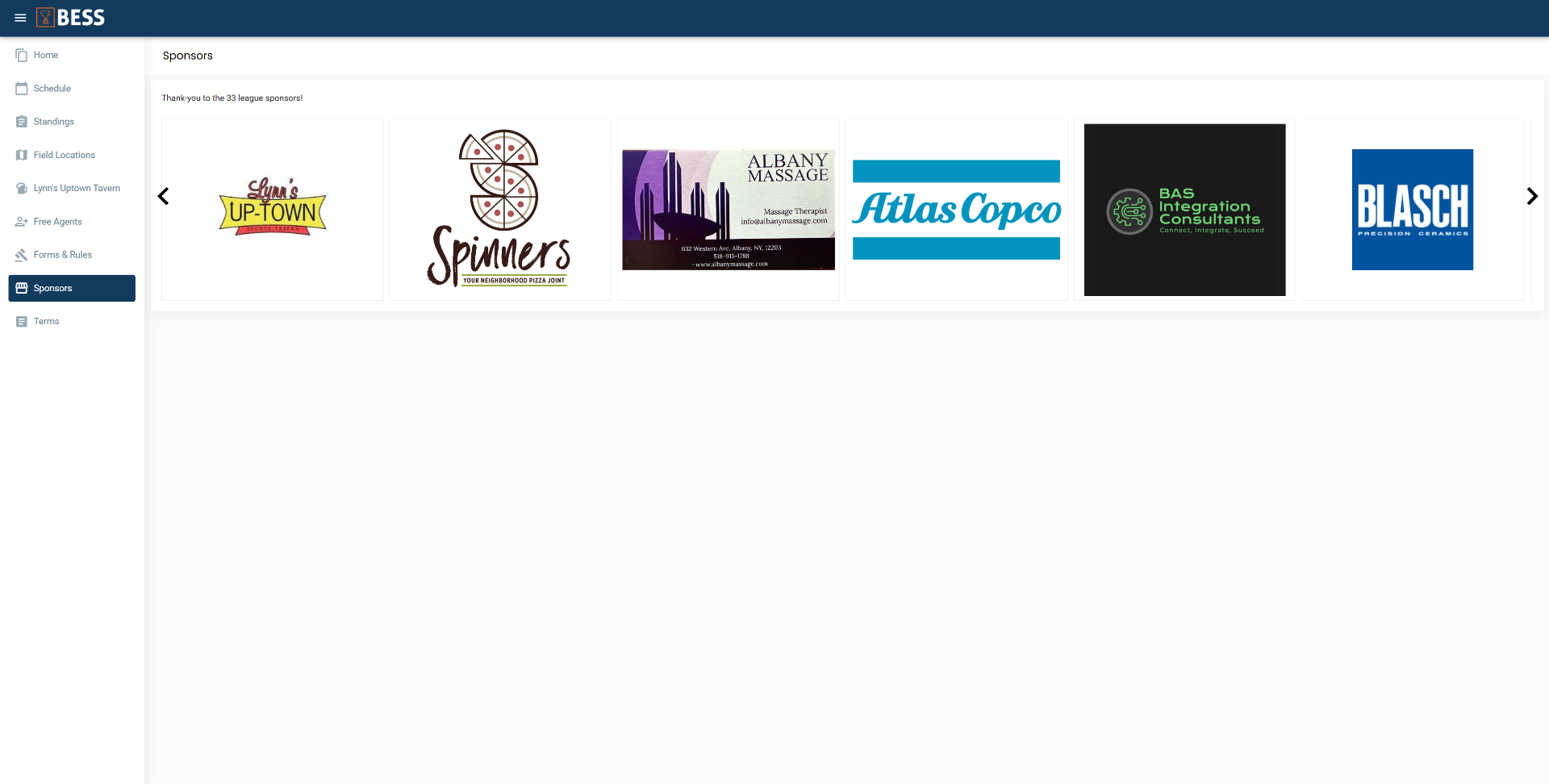 Before — Sponsor showcase with 33+ league sponsors