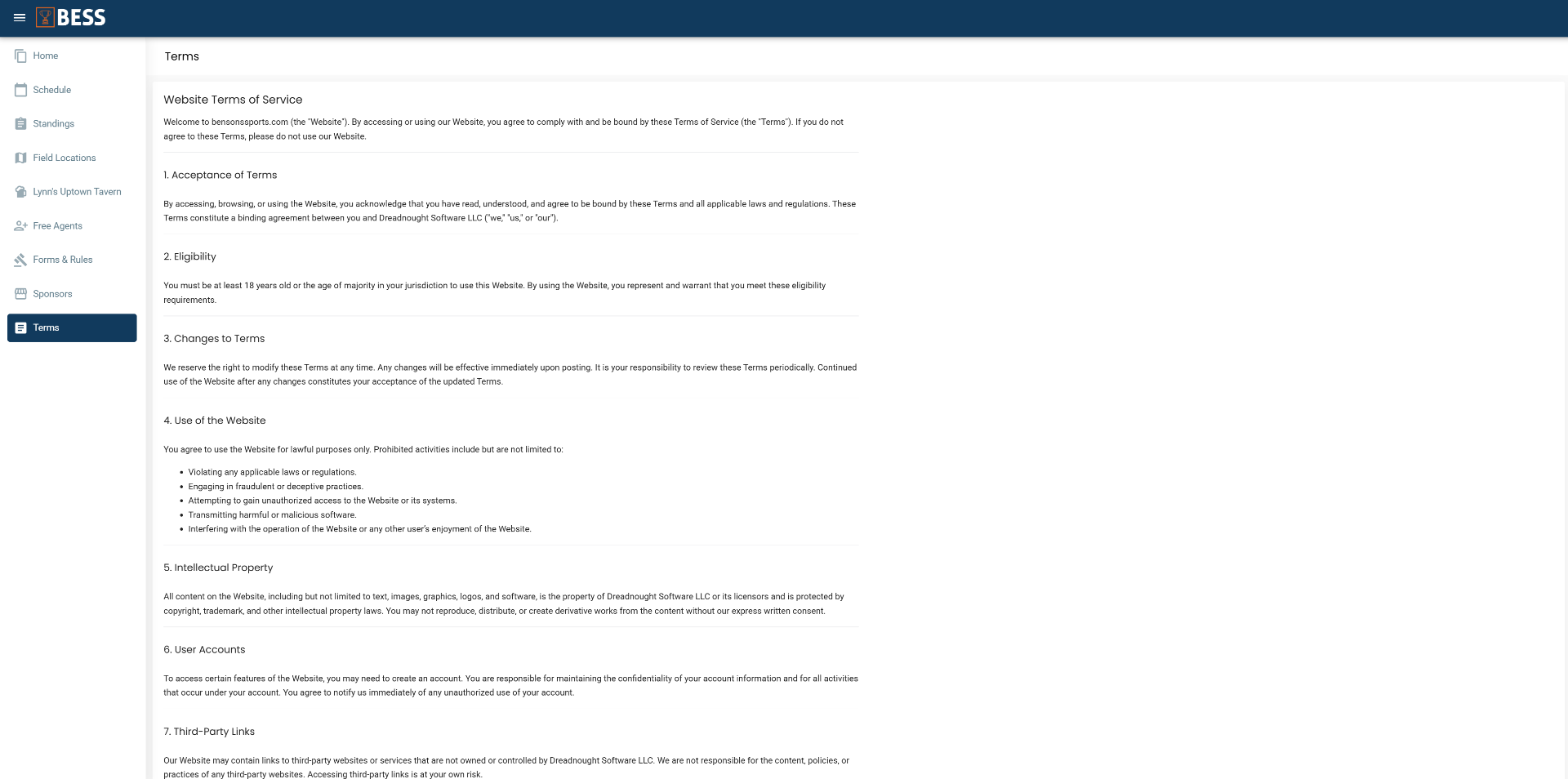 Before — Terms of service page