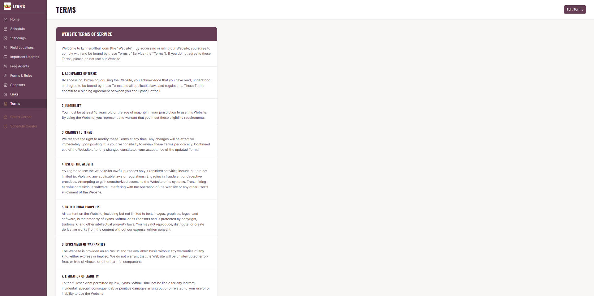 After — Terms of service page
