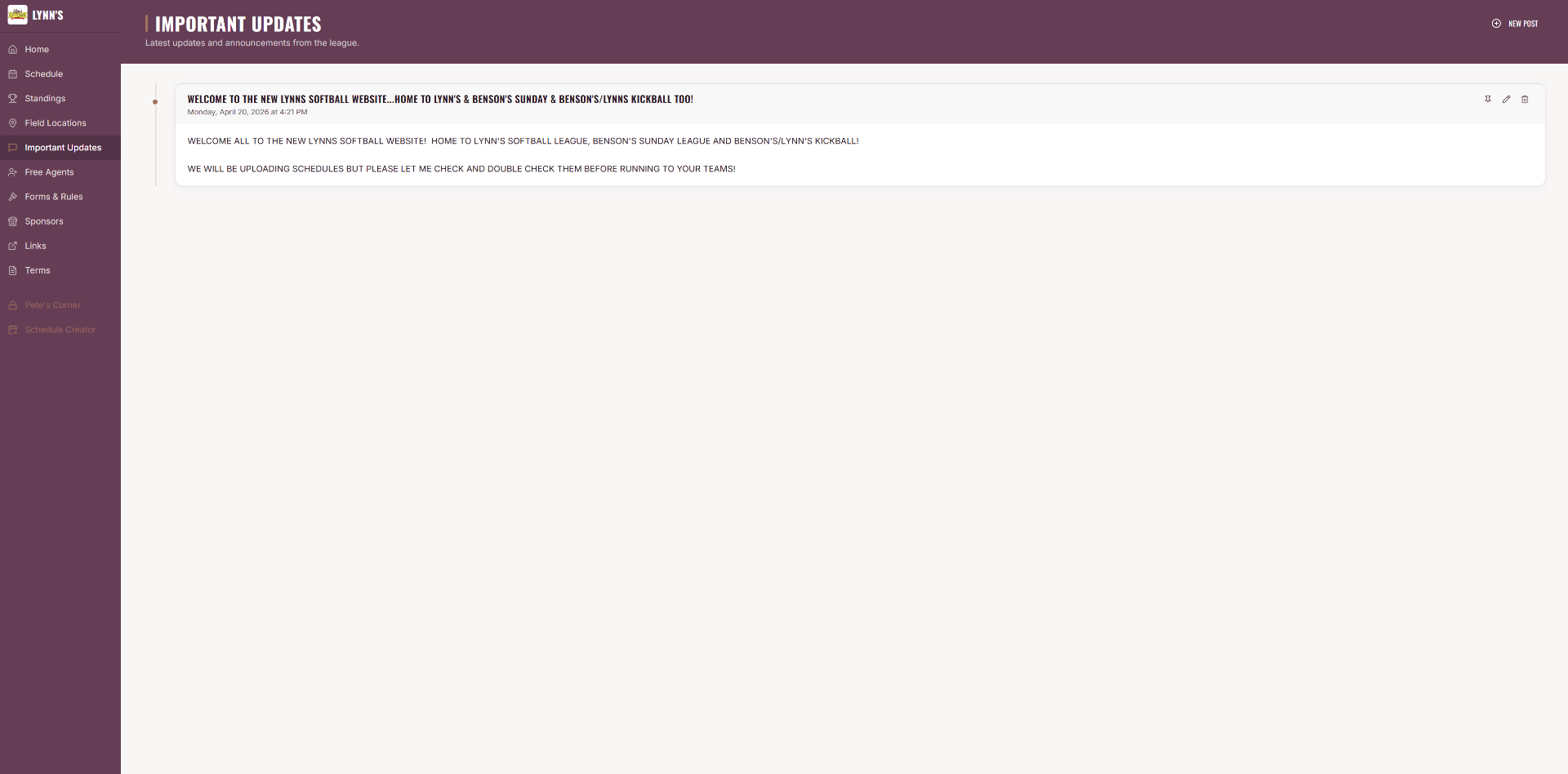 Important updates and announcements page